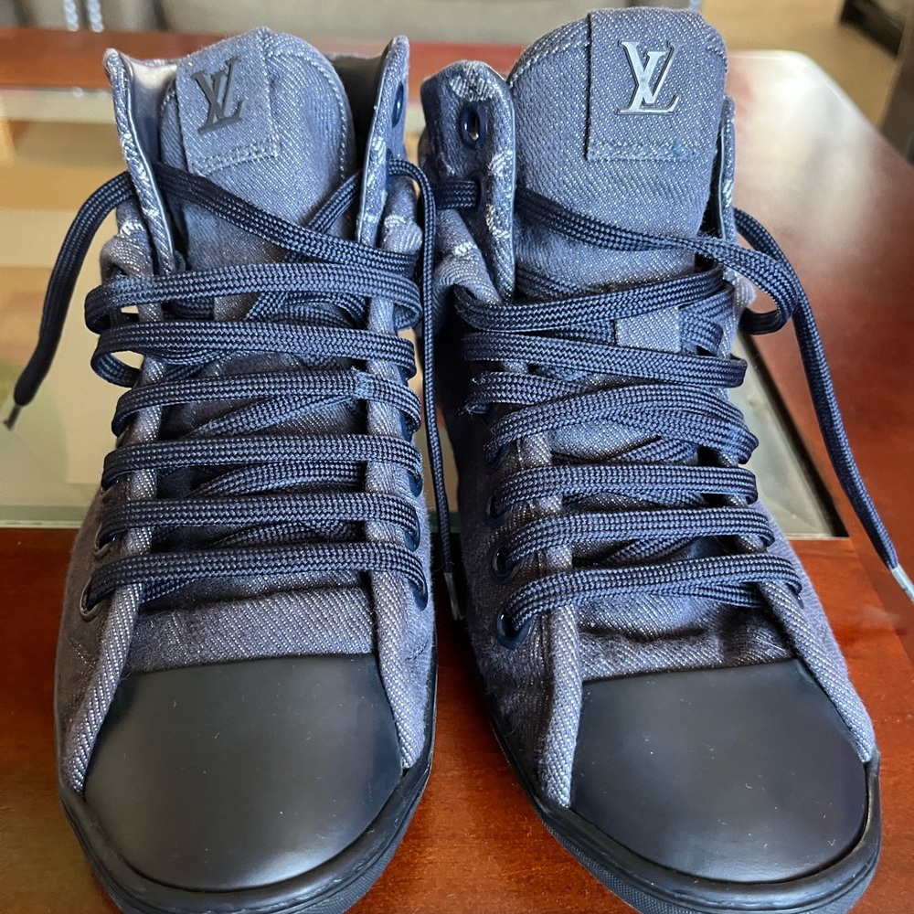 Louis Vuitton Women's Navy and Black High-Top Sneakers